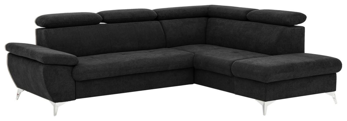Ecksofa mit Schlaffunktion und Bettkasten Gisele Schwarz - Chromfarben/Schwarz, KONVENTIONELL, Textil (256/209cm) - Livetastic