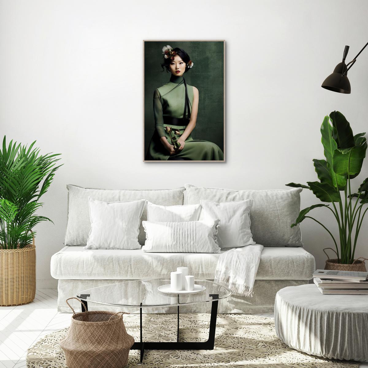 Obraz na plátně DENISE SMALL, žena 60/90 cm - zelená/přírodní barvy, Moderní, kompozitní dřevo/textil (60/90cm) - Premium Living