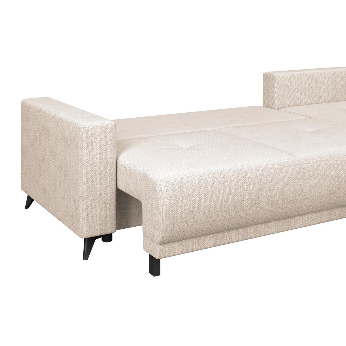 Ecksofa mit Schlaffunktion & Bettkasten Texas Beige - Beige/Schwarz, KONVENTIONELL, Holz (259/203cm)