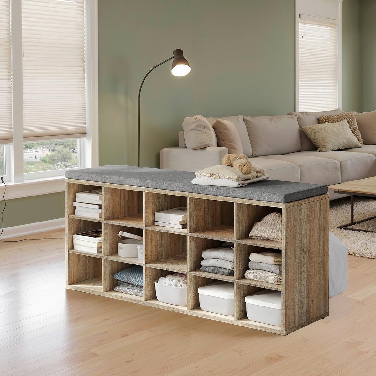 Schuhbank Shoe Bench - Braun/Grau, MODERN, Holzwerkstoff/Textil (105/48/30cm) - MID.YOU