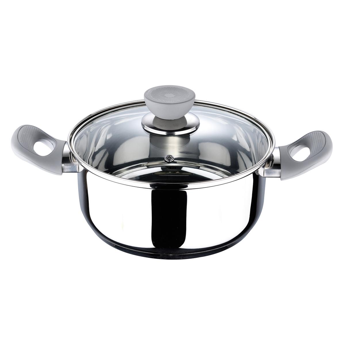 Kochtopfset Edelstahl 5-Teilig - Edelstahlfarben/Transparent, Trend, Glas/Kunststoff