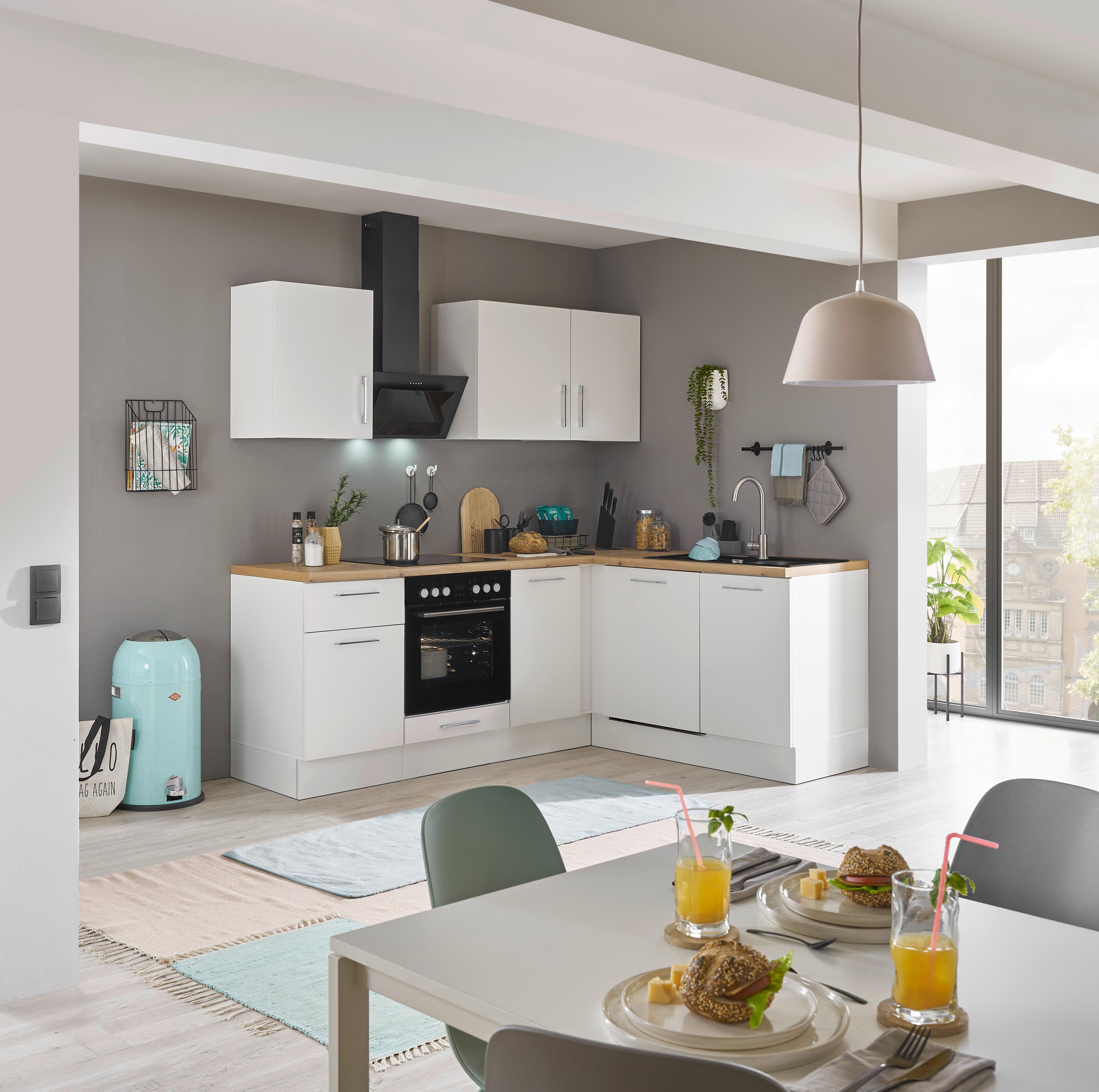 Eckküche Turin Weiß/eiche Dekor 220x175 Cm - Weiß/Eiche Artisan, Basics, Holzwerkstoff (220/175cm) - MID.YOU