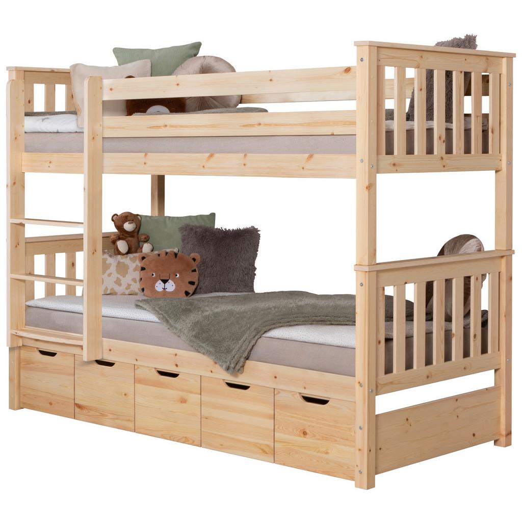Etagenbett Sammy Kiefer massiv 90 cm m. Schubkästen + Leiter