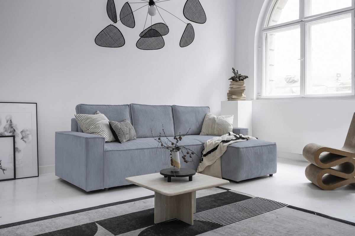 Rozkládací sedačka OLIVER, oboustranná montáž, sv. šedá - černá/světle šedá, Design, textil/plast (250/156cm) - MID.YOU