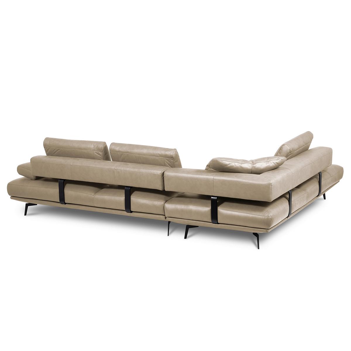 Ecksofa Como Echtleder Creme 237x306 - Creme/Schwarz, Design, Leder (237/306cm) - Livetastic