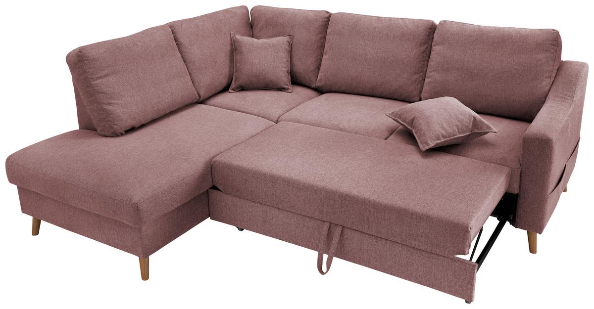 Ecksofa Mit Schlaffunktion Valentina Mit Kissen Rosa - Rosa/Naturfarben, KONVENTIONELL, Textil (200/230cm) - P & B