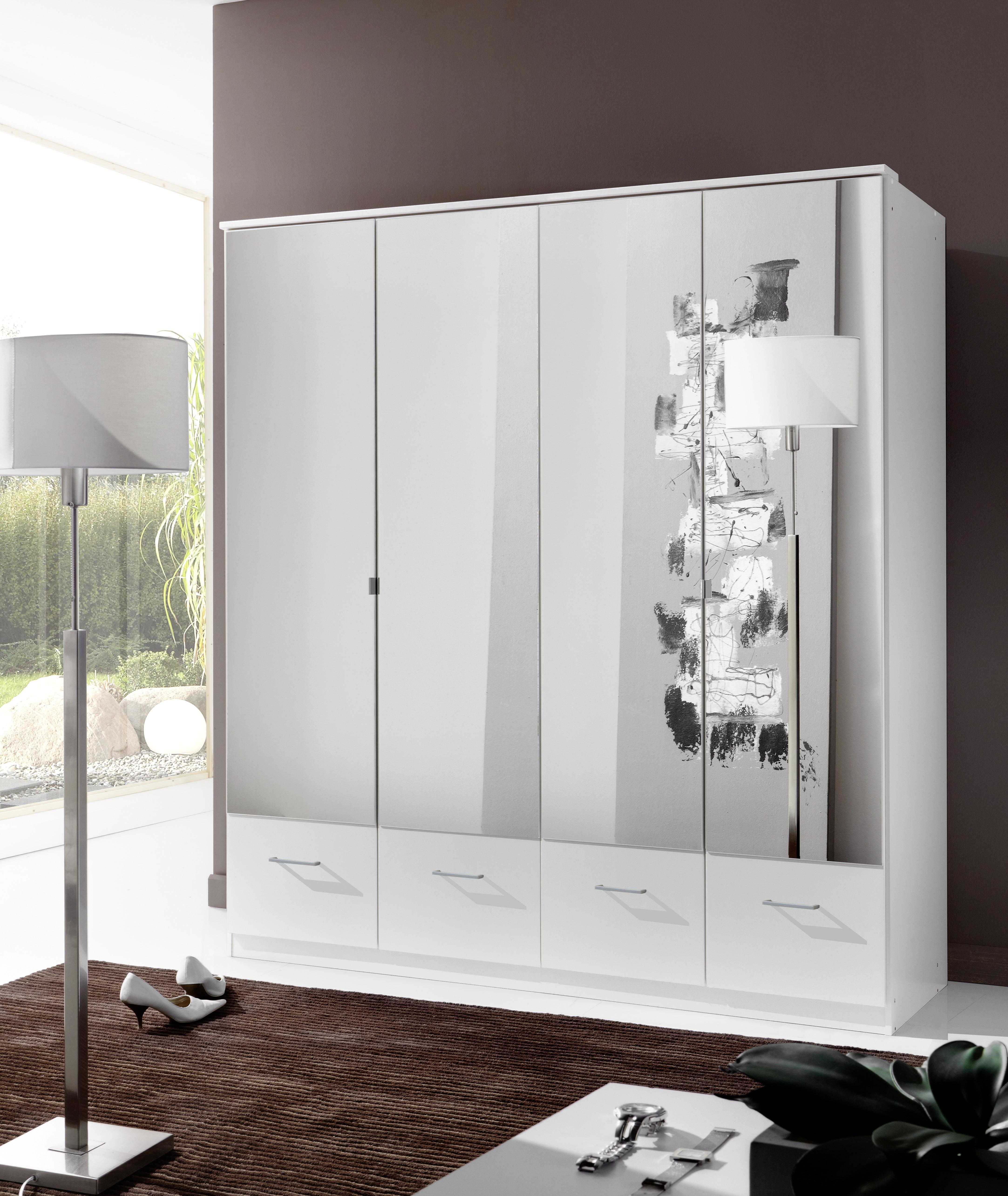 Drehtürenschrank Mit Spiegel + Laden 180cm Imago, Weiß - Weiß, KONVENTIONELL, Glas/Holzwerkstoff (180/199,5/58cm) - MID.YOU