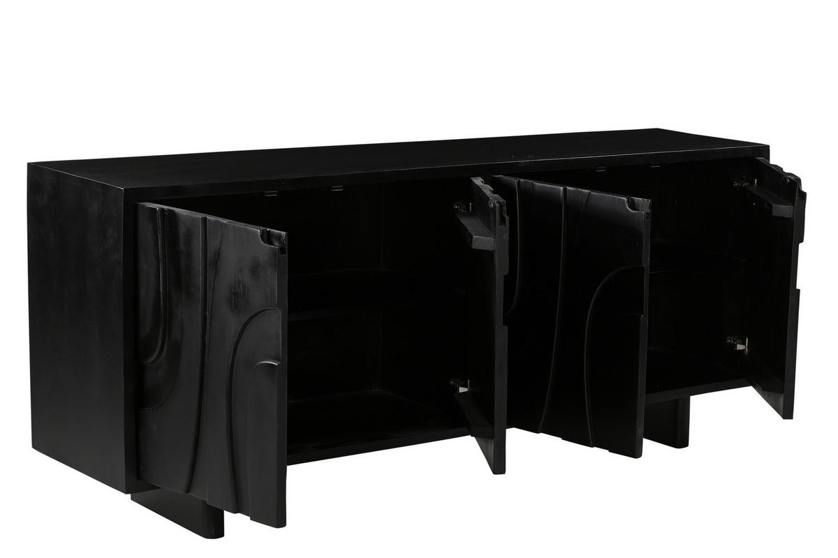 Sideboard Mangoholz schwarz B: 180cm - Schwarz, Design, Holz (180/76/43cm) - MID.YOU