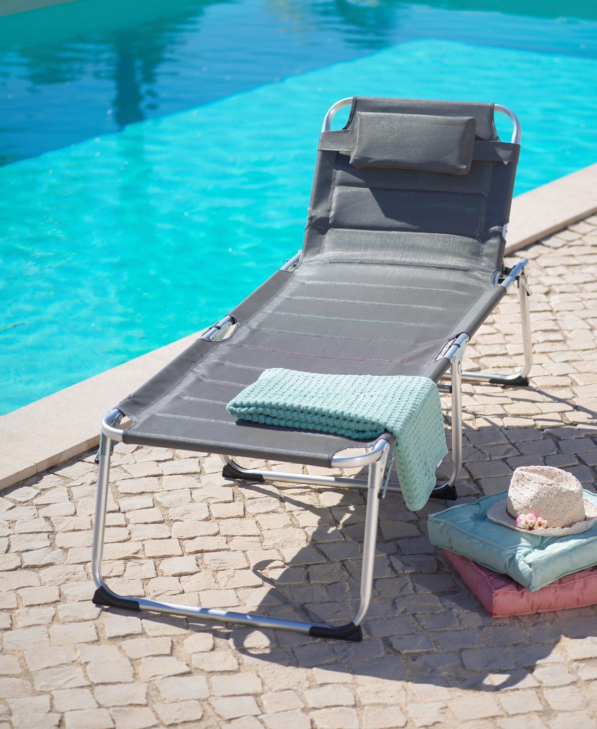 Sonnenliege Klenia Aluminium, Textil Mit Kissen - Grau, MODERN, Textil/Metall (70/45/95/200cm) - Ondega