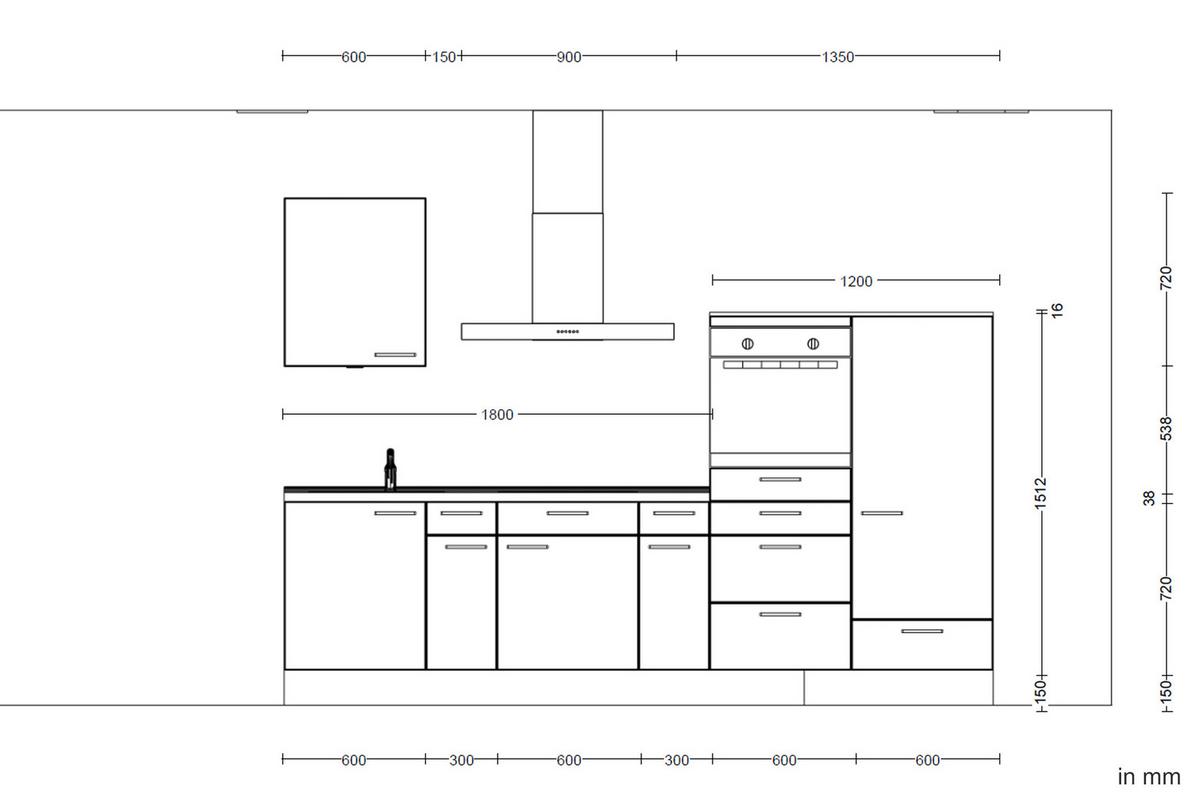 Kuchyňská linka 300 cm, alpská bílá, vysoký lesk - barvy dubu/vysoce lesklá bílá, Moderní, kov/kompozitní dřevo (300cm) - Nobilia