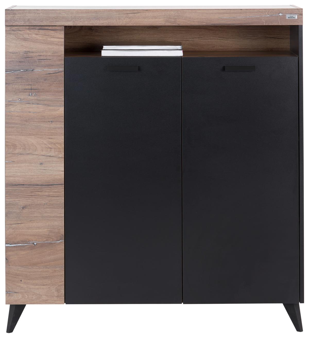 Highboard mit Türdämpfung 115 cm Sunny Hb 3D, Schwarz - Schwarz, MODERN, Holzwerkstoff (115/128,5/40cm) - Luca Bessoni