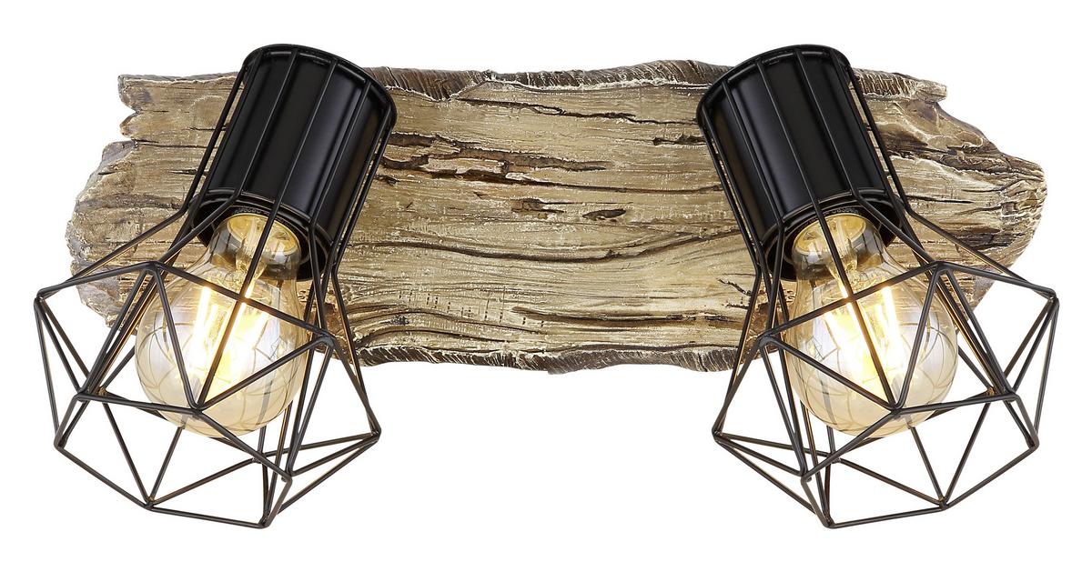 Strahler 2-Flammig verstellbar L: 38,5 cm - Schwarz/Naturfarben, KONVENTIONELL, Kunststoff/Metall (38,5/12/23cm) - Globo