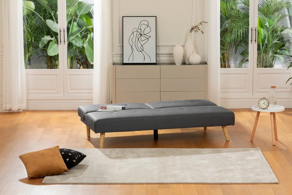 Schlafsofa Dunkelgrau Volos 178x88 cm - Dunkelgrau/Naturfarben, Basics, Textil (178/76/88cm) - MID.YOU