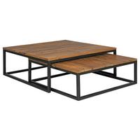 Couchtisch mit Holzplatte 2er-Set Akola Sheesham/Schwarz - Sheeshamfarben/Schwarz, Design, Holz/Metall (75/75/27cm) - MID.YOU