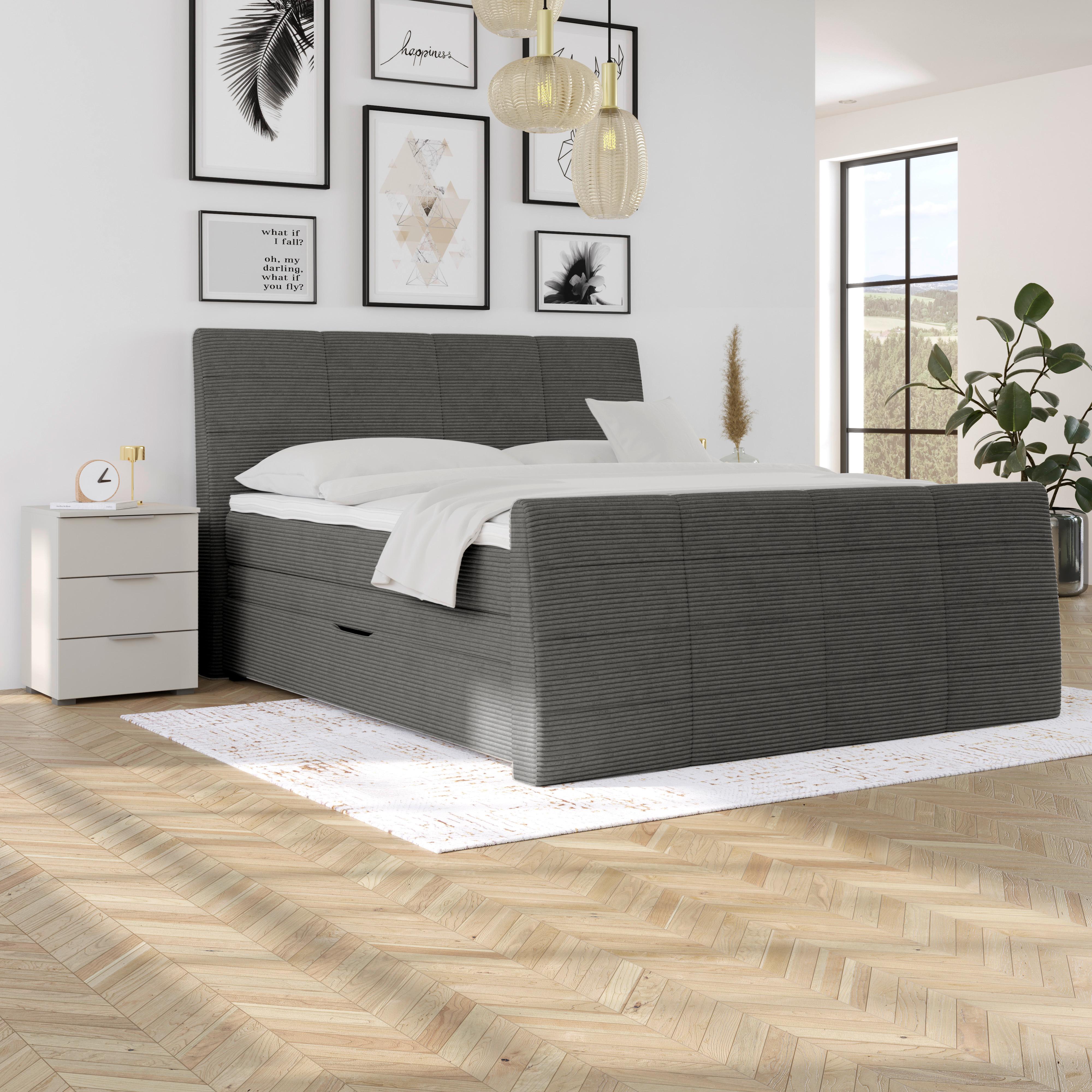 Boxspringbett Libra - Graublau/Dunkelgrau, KONVENTIONELL, Textil (180/200cm)