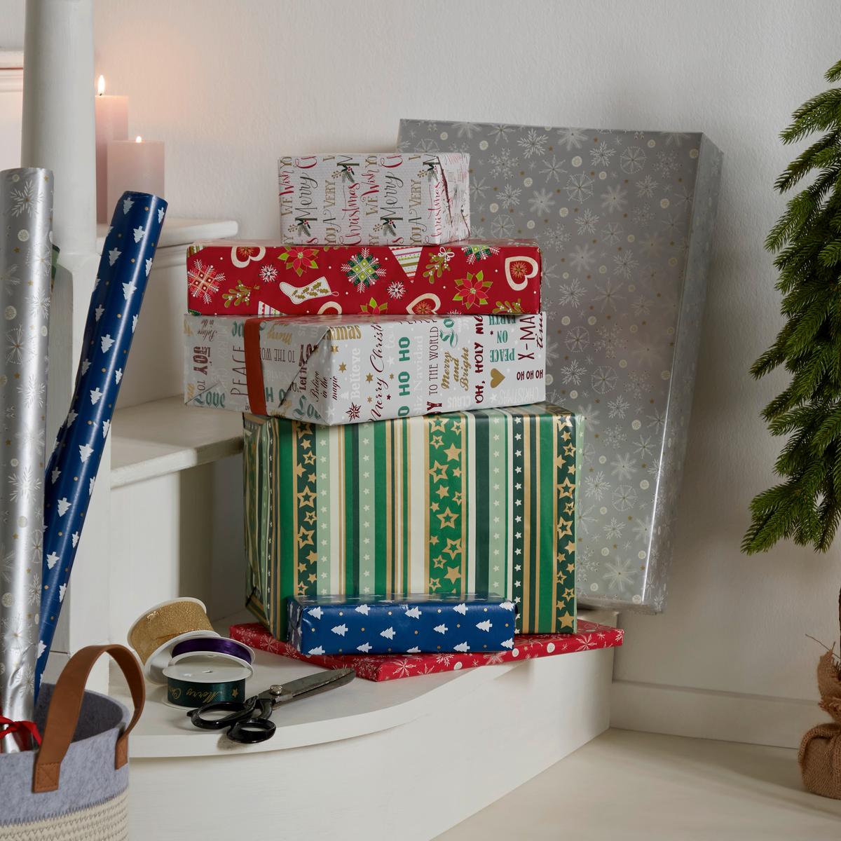 Geschenkpapier Weihnachten 6 Motive 70x500 Cm - Blau/Rot, Basics, Papier (70/500cm)