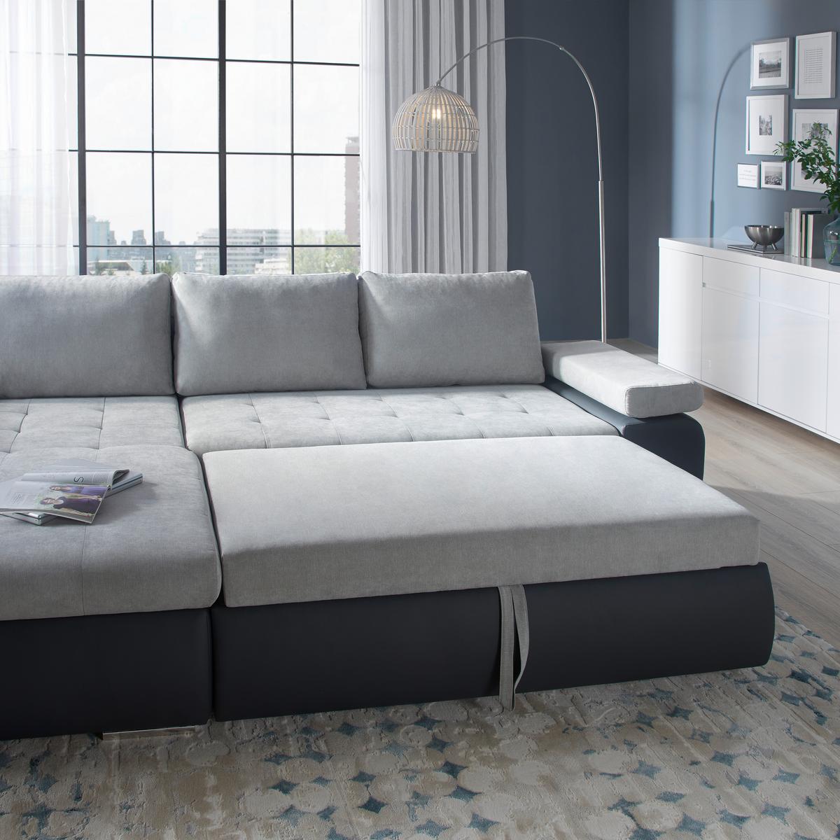 Sarokgarnitúra Joy I - világosszürke/barna, Design, textil (175/85/271cm)