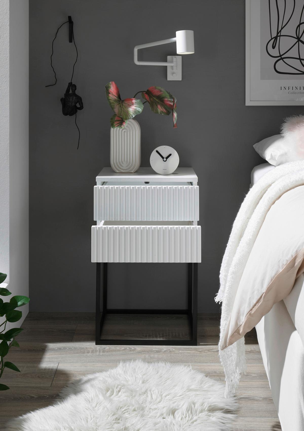 Nočný stolík MARLE biela - čierna/biela, Modern, kov/kompozitné drevo (40/65/38,5cm) - Livetastic