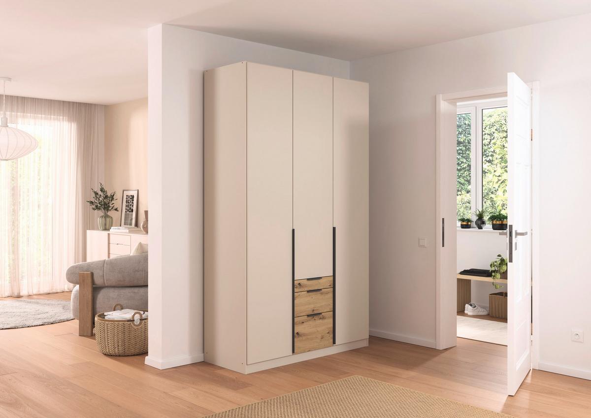 Drehtürenschrank Alabama-Super mit Laden, Champagner, B:136cm - Champagner/Eichefarben, Trend, Holzwerkstoff (136/229/54cm)