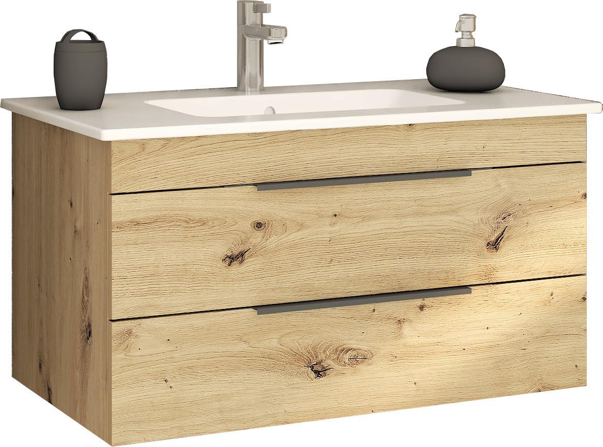 Waschtischkombi Sana Eiche Artisan B: 80 Cm - Eiche Artisan/Weiß, MODERN, Keramik/Holzwerkstoff (80cm) - Stylife