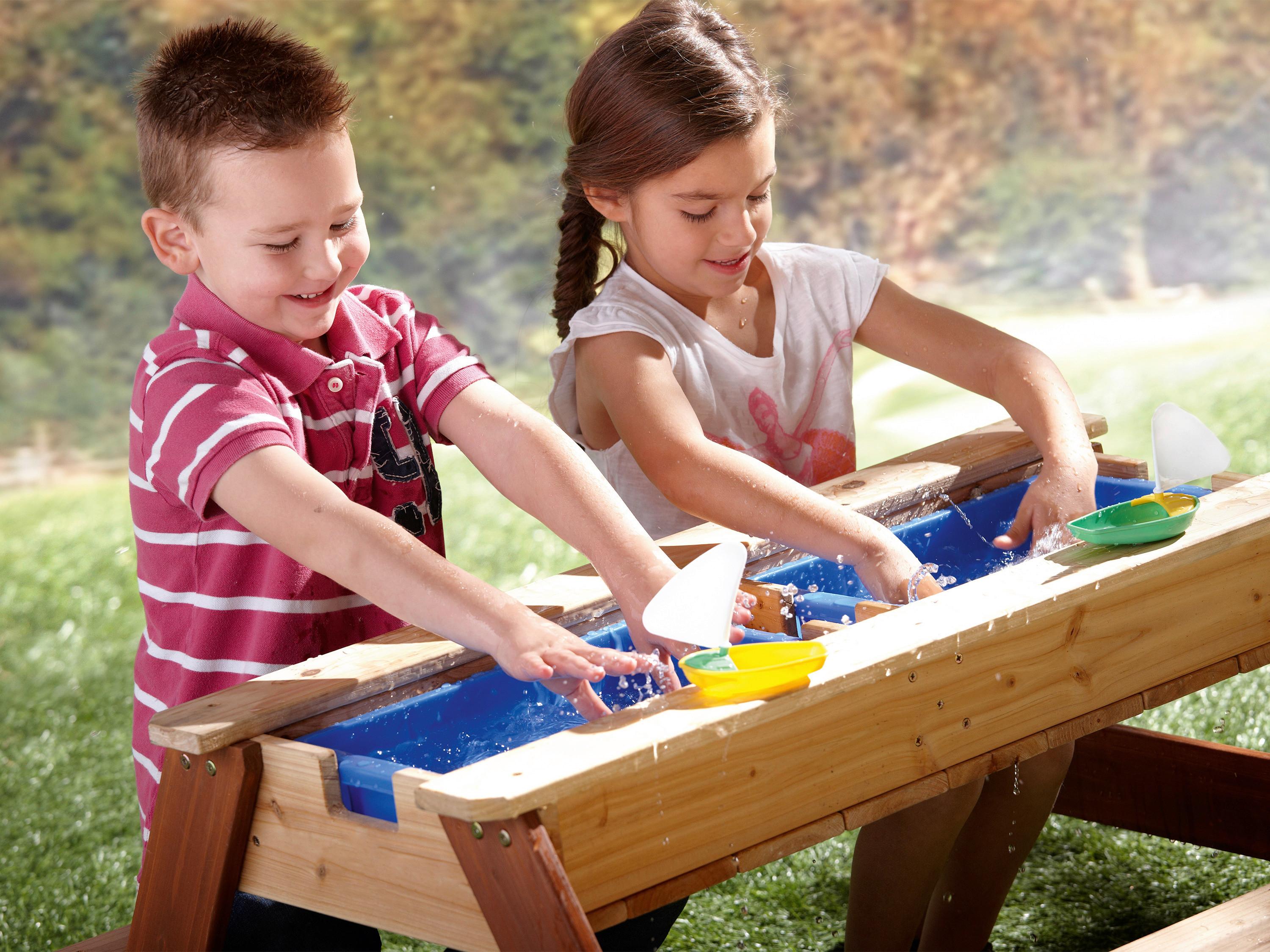 Sand- und Wassertisch A031.004.10 - Blau/Braun, KONVENTIONELL, Holz/Kunststoff (97,7/48,7/95cm) - Ambia Garden