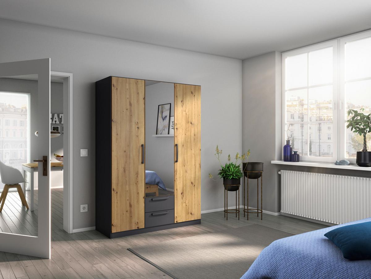 Drehtürenschrank Style-Up Eiche Artisan/Grau B: 136cm - Eiche Artisan/Grau, MODERN, Holzwerkstoff (136/197/54cm) - Rauch Möbel