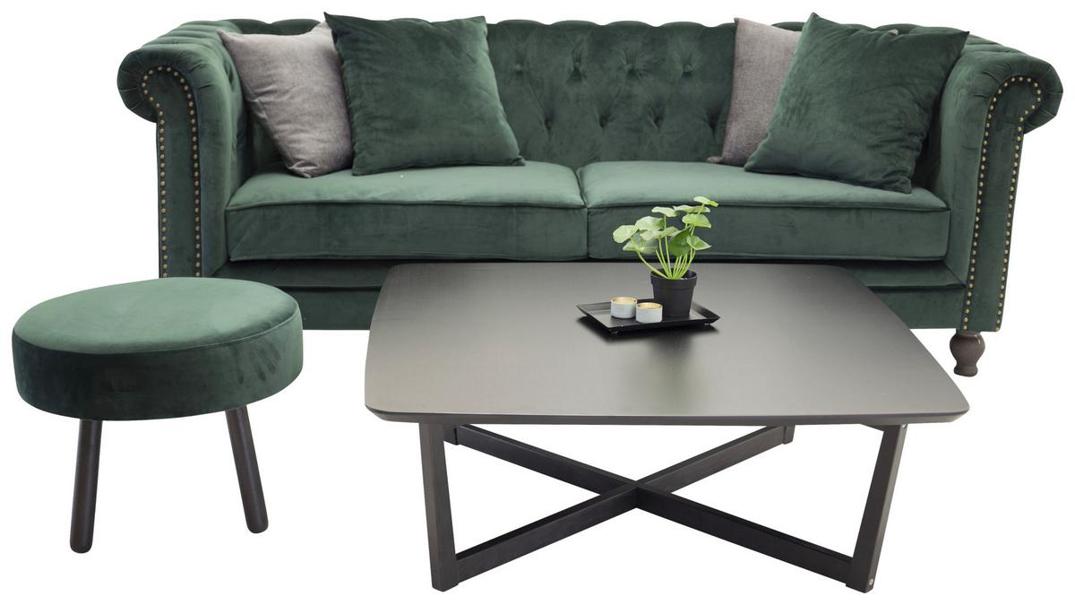 Chesterfield-Sofa Velvet - Braun/Grün, Design, Textil/Metall (217/80/88cm) - Livetastic