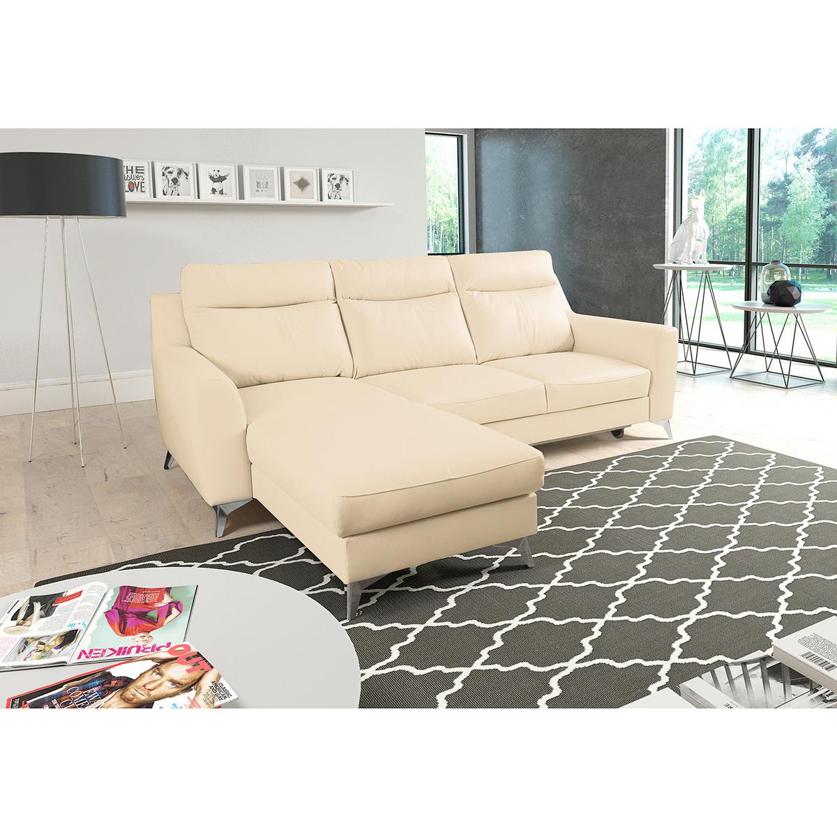 Ecksofa Gio Beige S: 236x168 Cm - Chromfarben/Beige, Design, Leder/Textil (236/168cm) - Livetastic