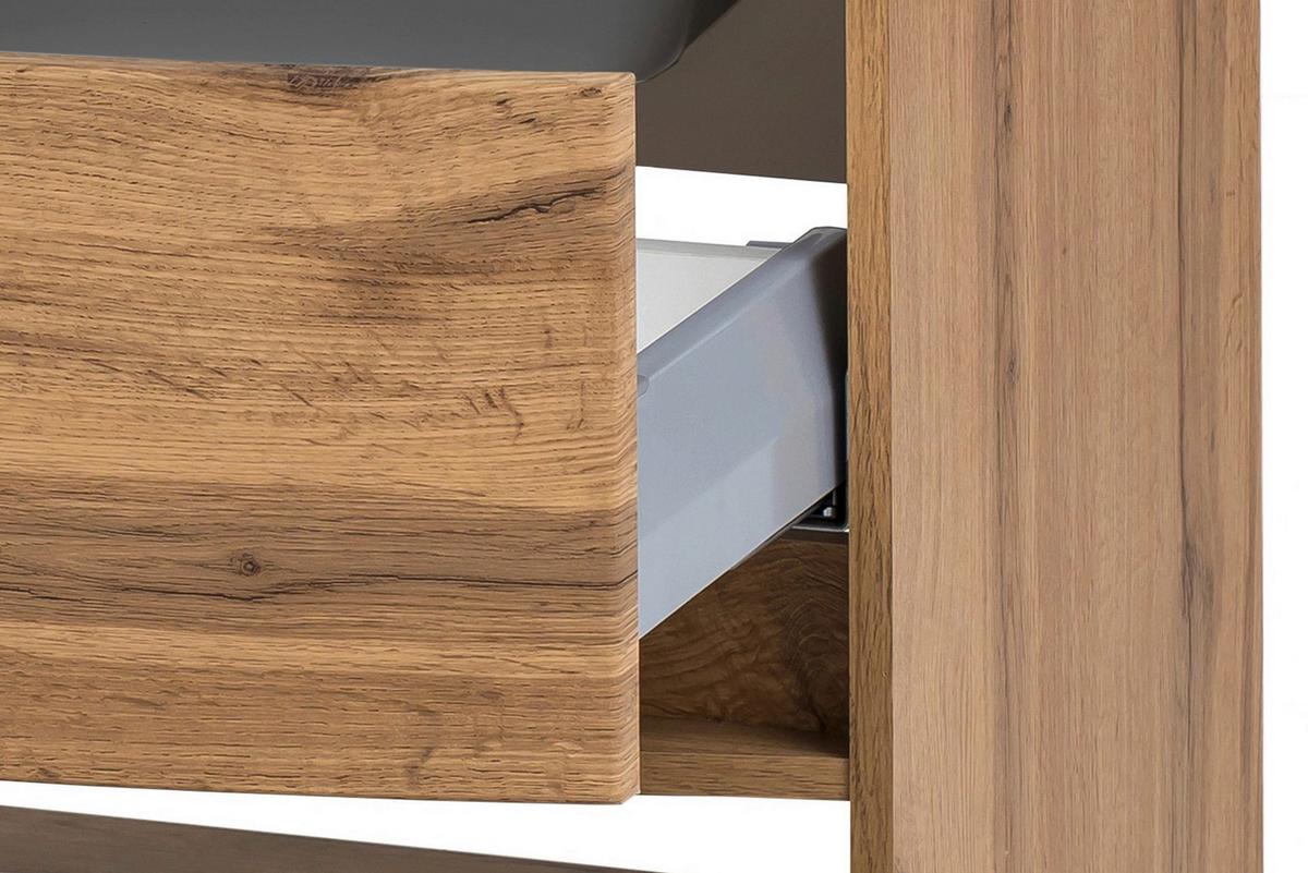 Waschbecken mit Unterschrank Kopenhagen B: 80cm Eiche Dekor - Eichefarben/Weiß, KONVENTIONELL, Glas/Holzwerkstoff (80cm) - Held