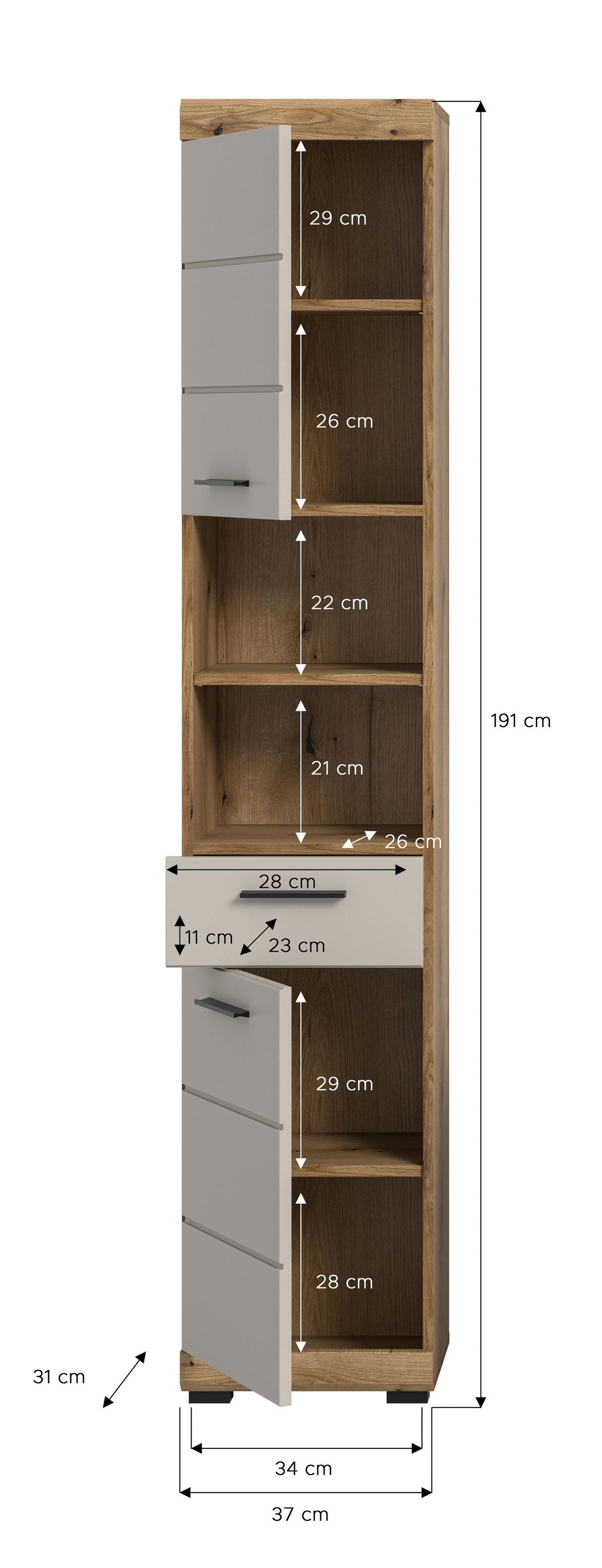 Hochschrank Scout Kaschmir/Naturfarben B: 37 cm - Kaschmir/Schwarz, MODERN, Holzwerkstoff (37/191/31cm) - MID.YOU