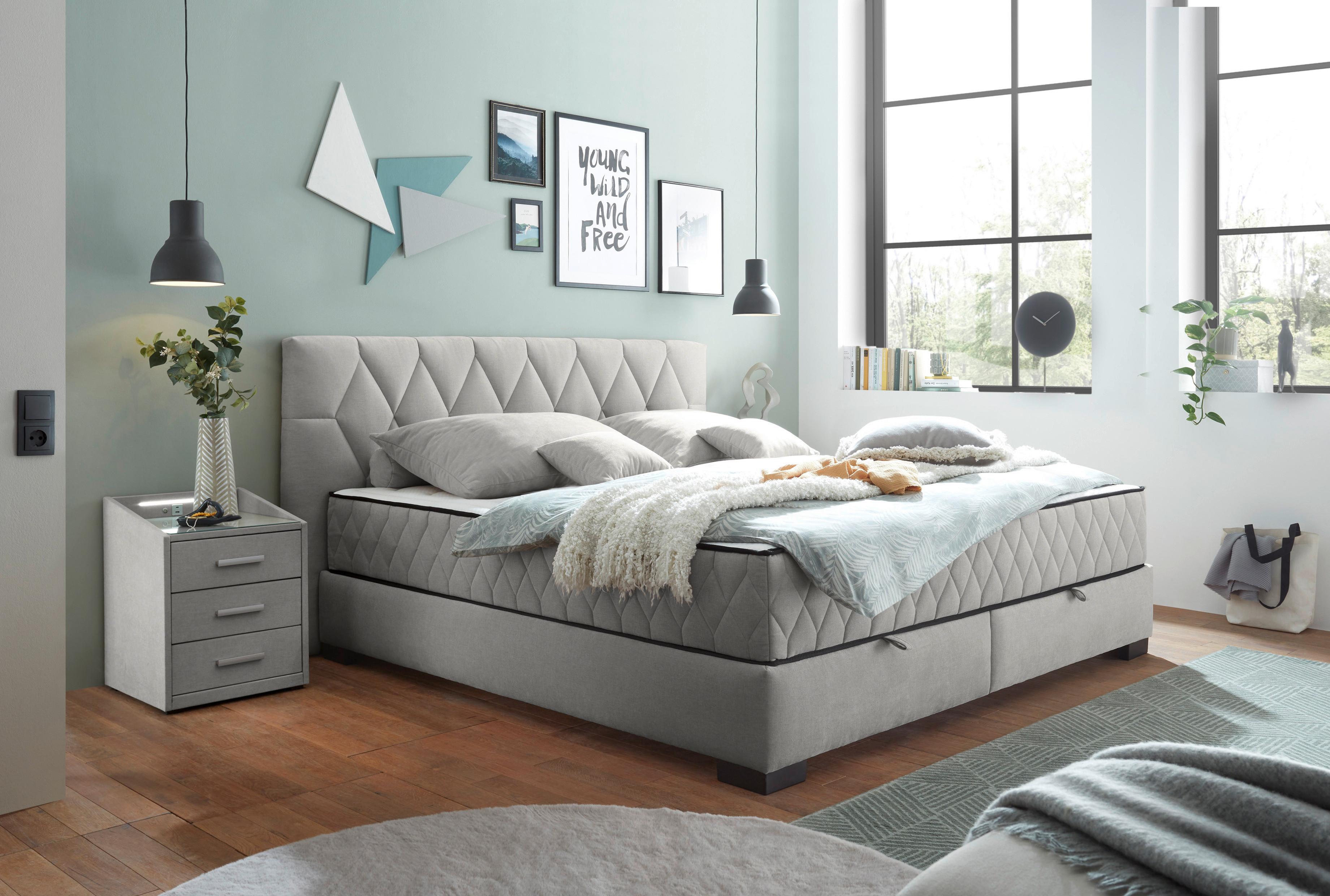 Boxbett Nagol B - Hellgrau/Schwarz, MODERN, Holzwerkstoff/Textil (180/200cm) - MID.YOU