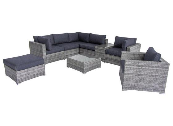 Loungegarnitur 9-Tlg Genua aus Polyrattan mit Kissen - Schwarz/Grau, MODERN, Glas/Kunststoff - Luca Bessoni