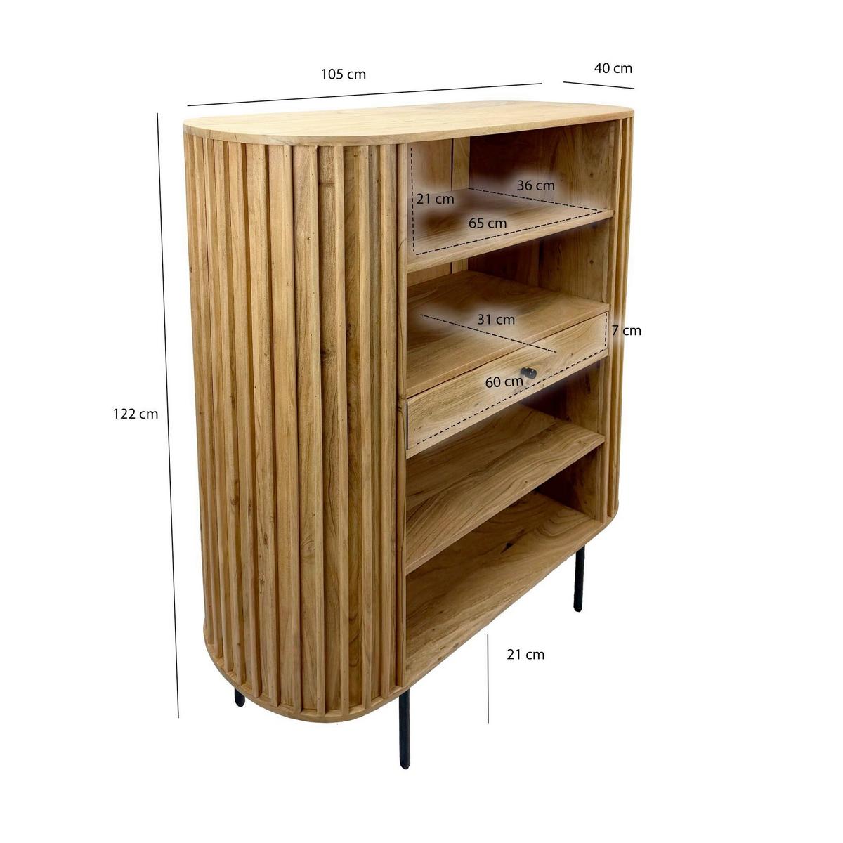 STANDREGAL Akaziefarben B: 105cm - Schwarz/Akaziefarben, Design, Holz (105/122/40cm) - Livetastic