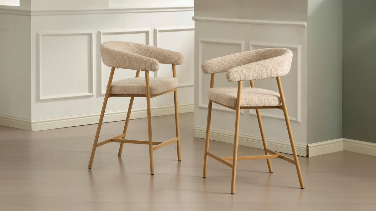 Barhocker Flora Beige/Eichefarben B: 53 cm - Eichefarben/Beige, MODERN, Holz/Textil (53/93/55cm) - Livetastic