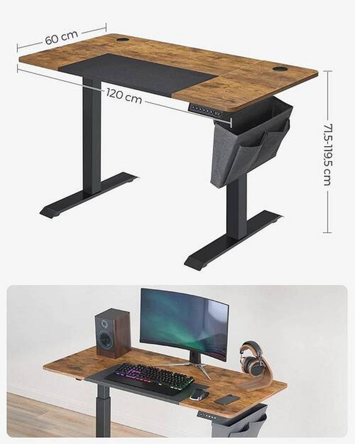 PC stůl IRON - černá/hnědá, Basics, kov/kompozitní dřevo (120/60/72-120cm) - Boxxx