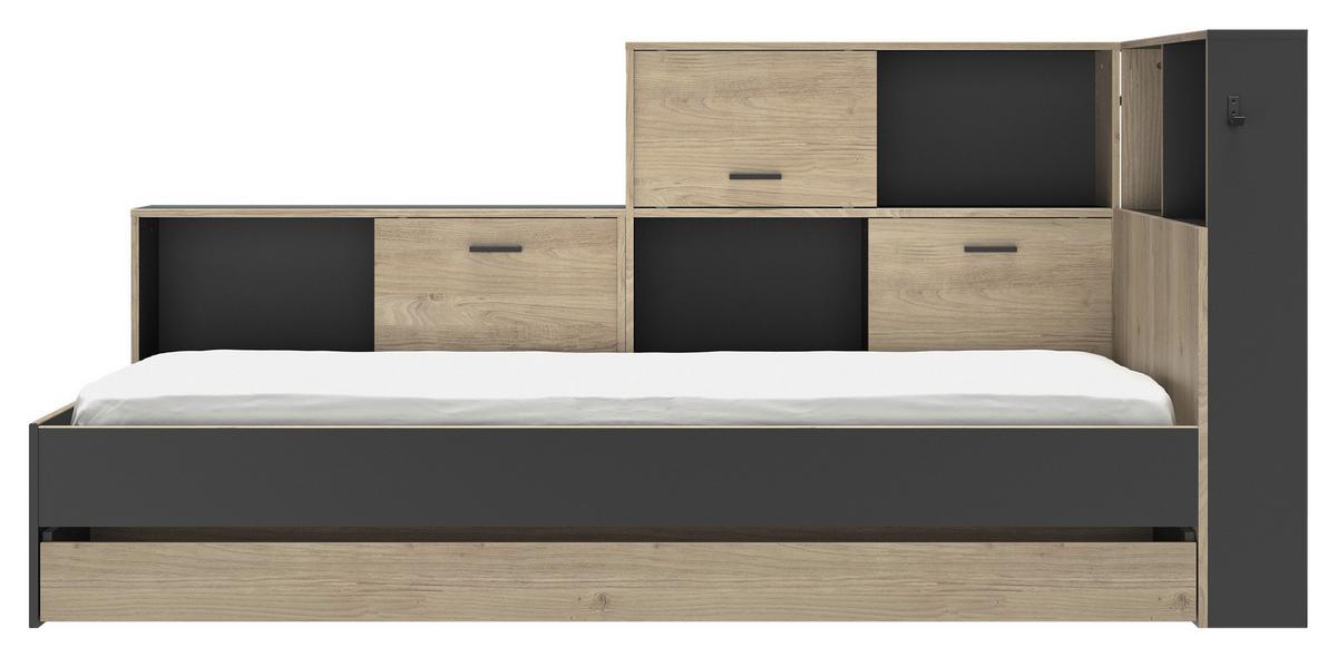 Stauraumbett Mit Bettlade 90 X 200cm Erwan Schwarz - Kastanienfarben/Schwarz, MODERN, Holzwerkstoff (90/200cm) - MID.YOU