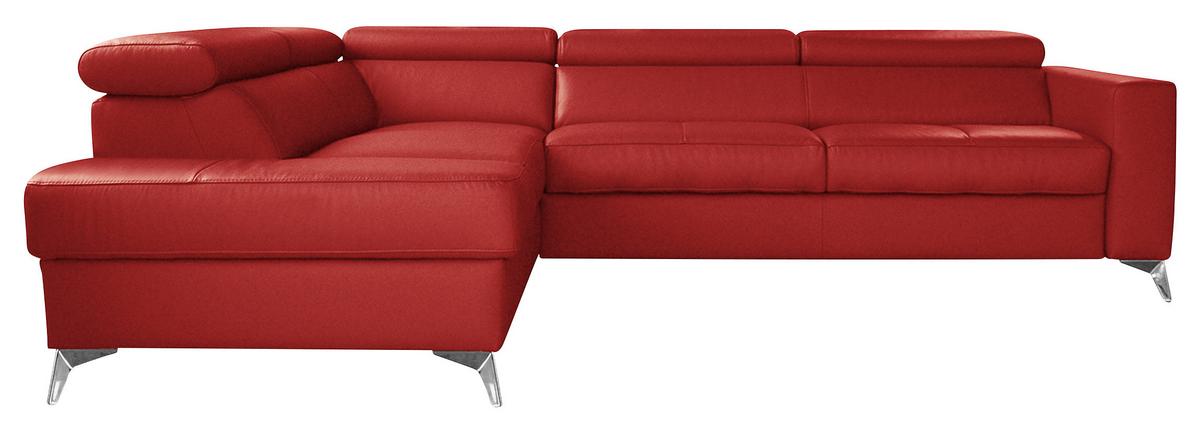 Ecksofa Mondo, Rot S: 208x286 Cm - Chromfarben/Rot, Design, Leder/Textil (208/286cm) - Livetastic