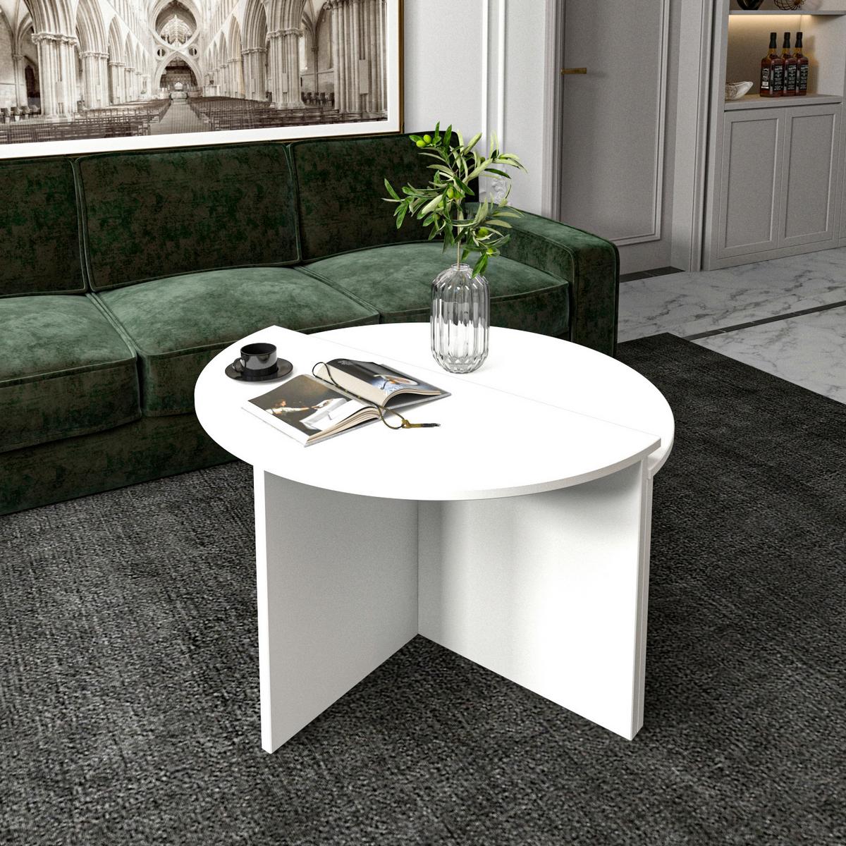 Couchtischset Dolunay Weiß 2-Teilig - Weiß, Design, Holzwerkstoff - Livetastic