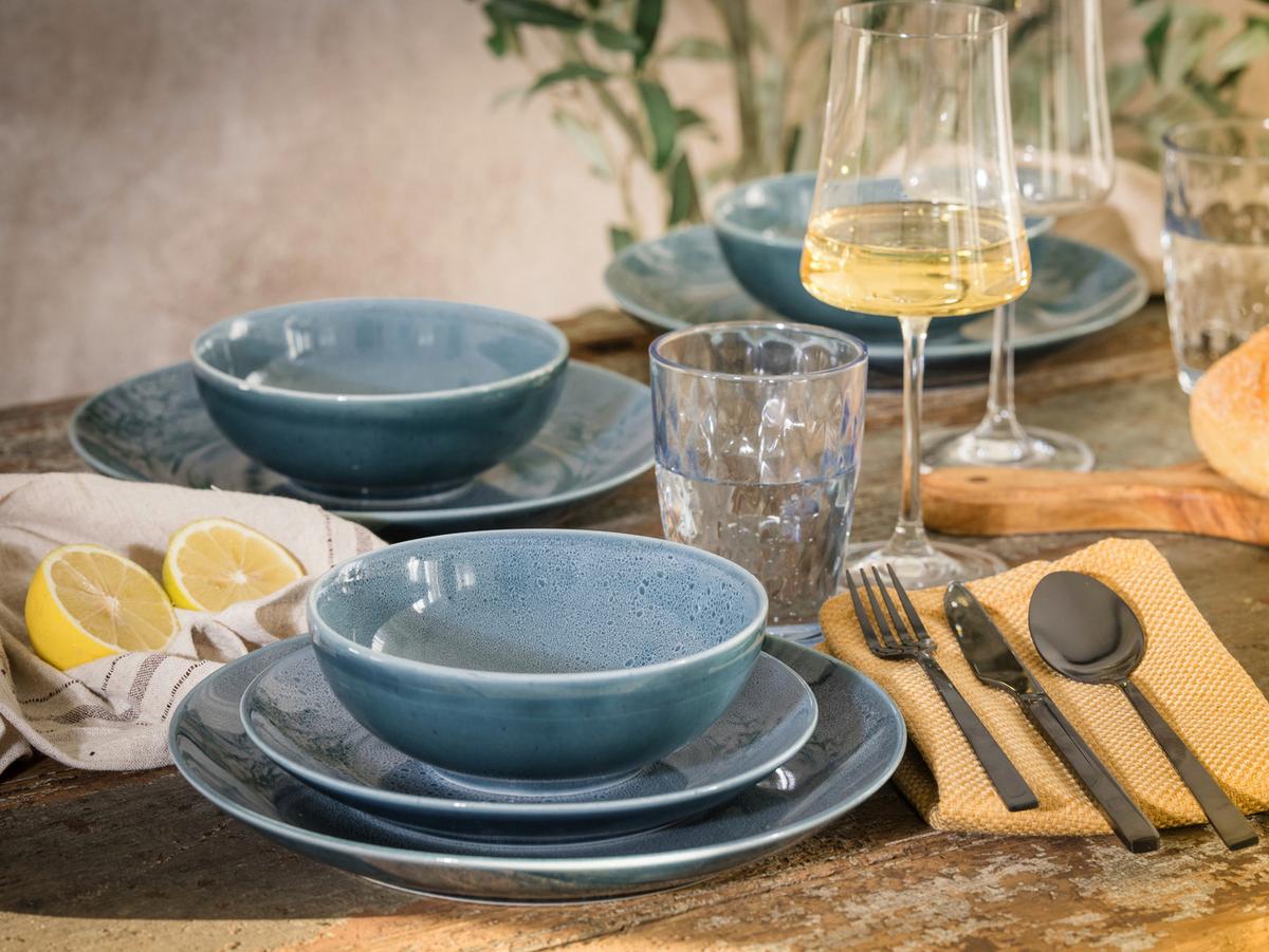 Tafelservice Steinzeug 4 Personen Geschirr Set Blau - Blau, Keramik (31/31/38cm) - Creatable