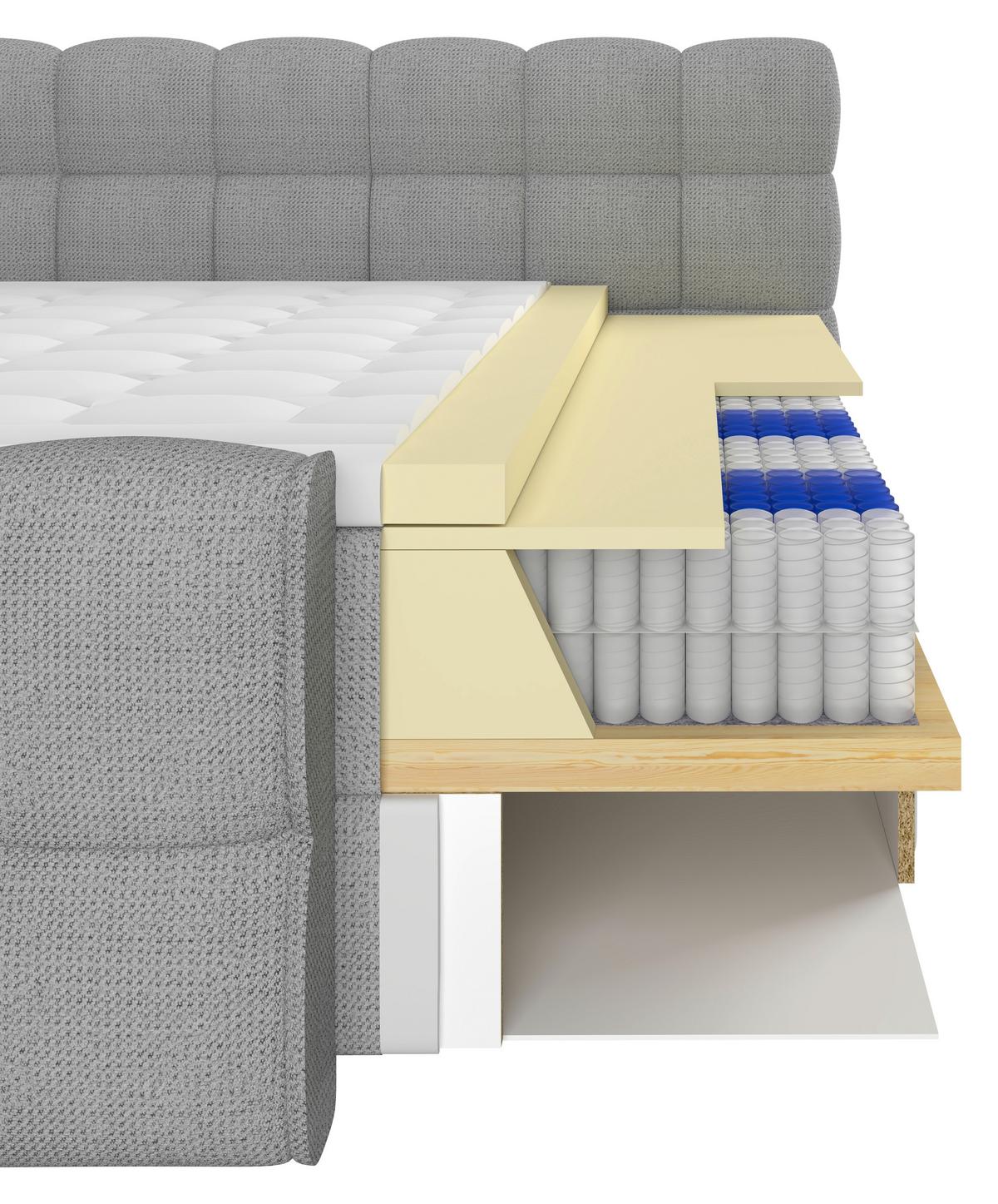 Boxspringbett Brisbane inkl. Bettkasten 160x200 - Hellgrau/Schwarz, Trend, Holz/Holzwerkstoff (160/200cm) - Sembella