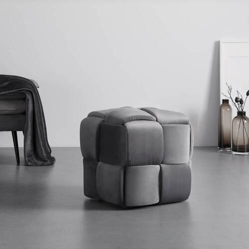 Taburet ELLA sivá zamat - čierna/sivá, Modern, drevo/textil (47/47/47cm) - Bessagi Home
