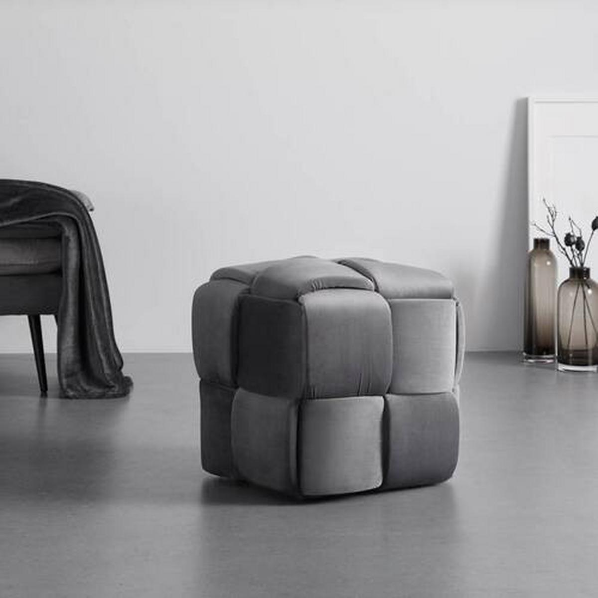 Taburet ELLA sivá zamat - čierna/sivá, Modern, drevo/textil (47/47/47cm) - Bessagi Home