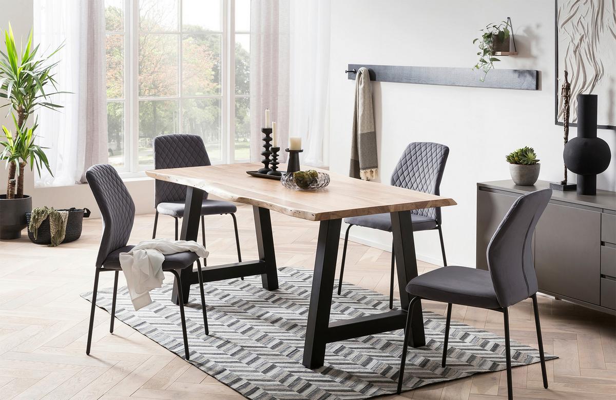 Esstisch Naturfarben/schwarz B: 220 Cm - Schwarz/Naturfarben, MODERN, Holz/Metall (220/110/76,5cm) - Livetastic