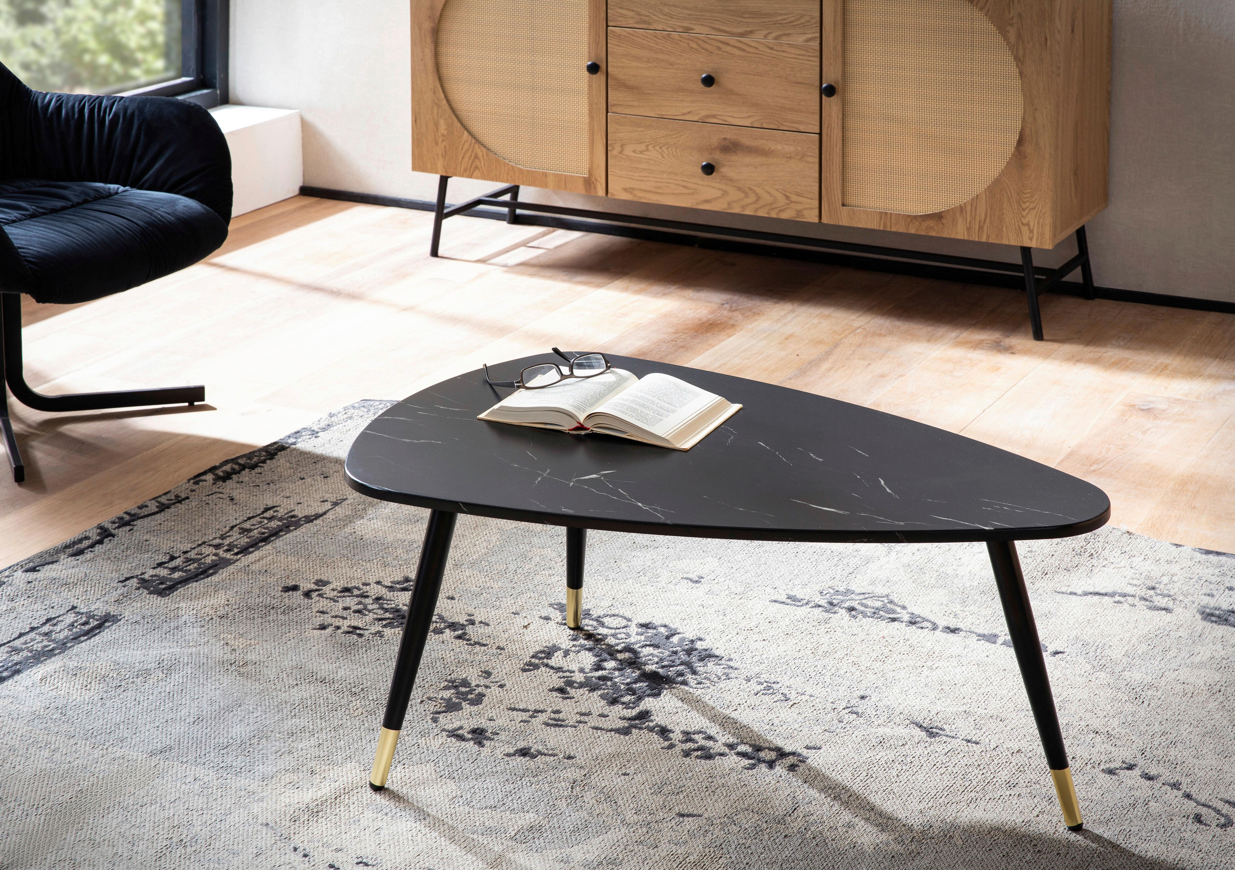 Couchtisch Marmoroptik Schwarz L: 90 cm - Goldfarben/Schwarz, Design, Holzwerkstoff/Metall (90/60/41cm) - MID.YOU