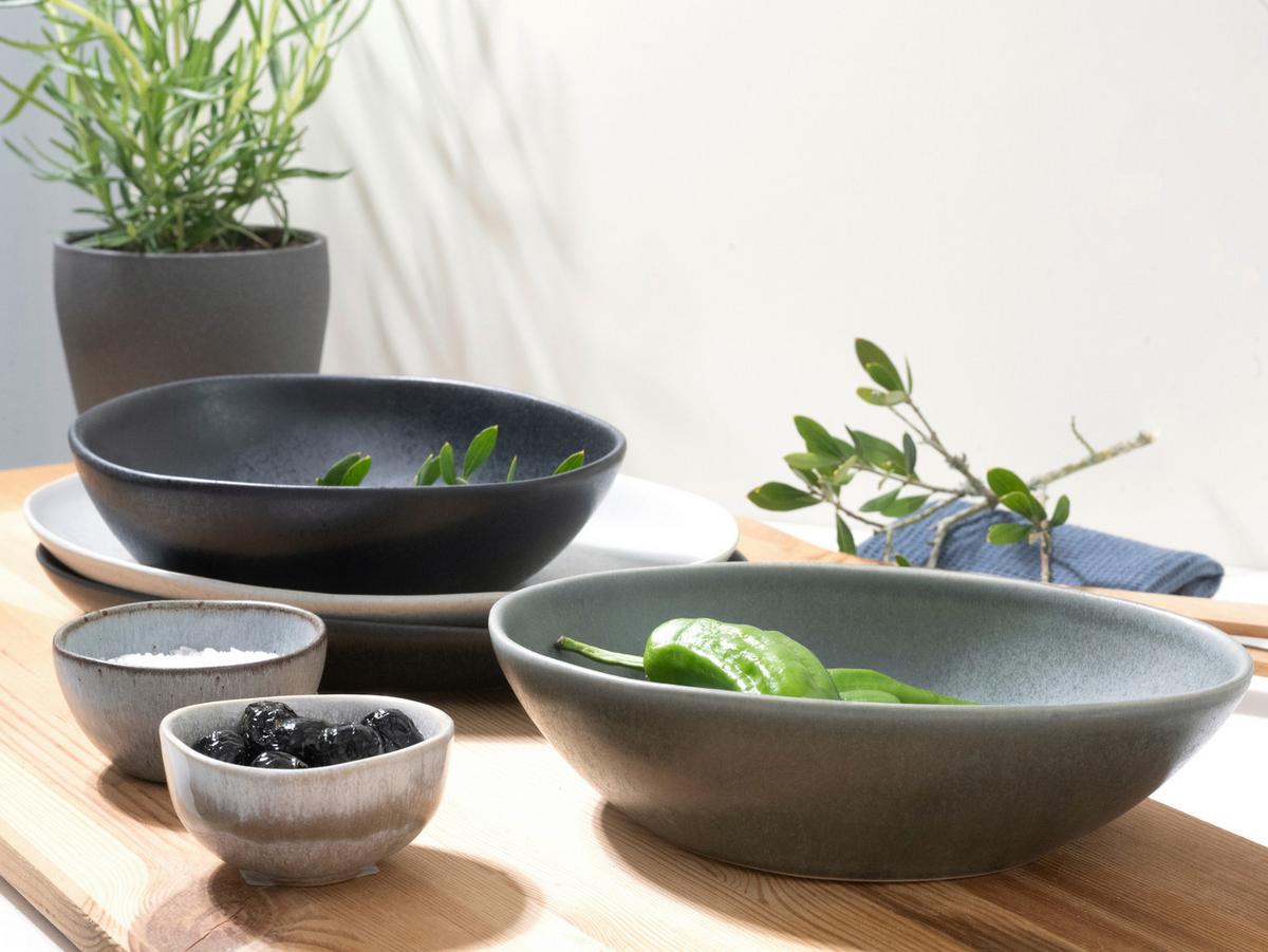 Tafelservice Pietra 8-Tlg. Keramik, Anthrazit/Creme/Grau - Anthrazit/Creme, Basics, Keramik - Creatable