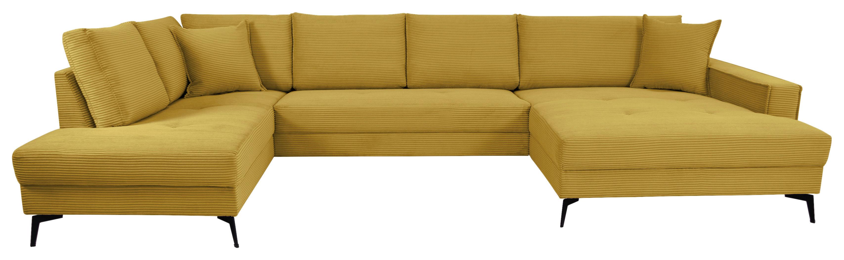Wohnlandschaft Zero Senfgelb U-Form 195x362x173cm - Senfgelb/Schwarz, Trend, Textil (195/362/173cm)