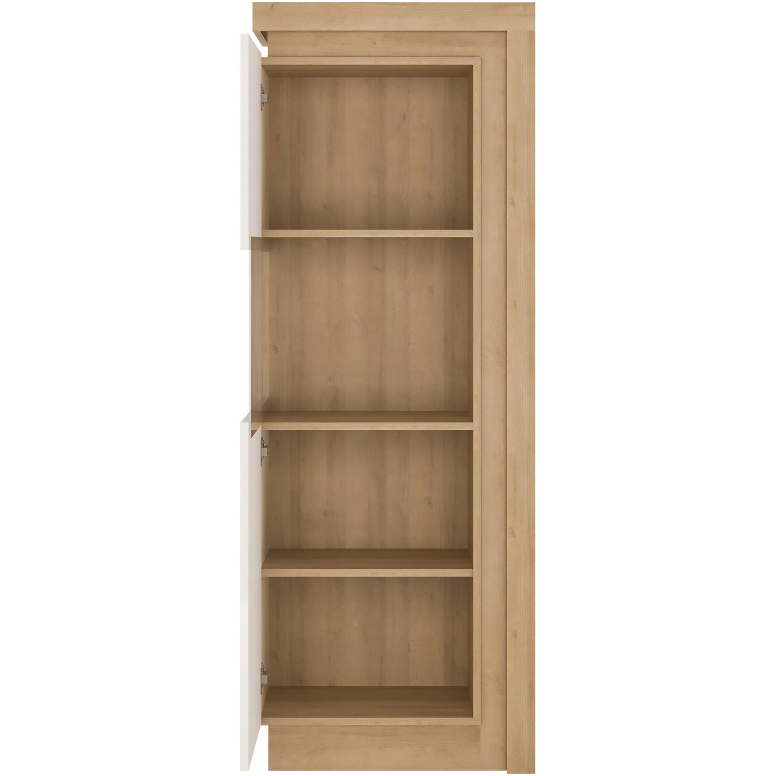 Vitrine Lyon Hell Weiß/Eichefarben B: 59,7 cm - Weiß Hochglanz/Eichefarben, Trend, Glas/Holzwerkstoff (59,7/164,1/42cm)