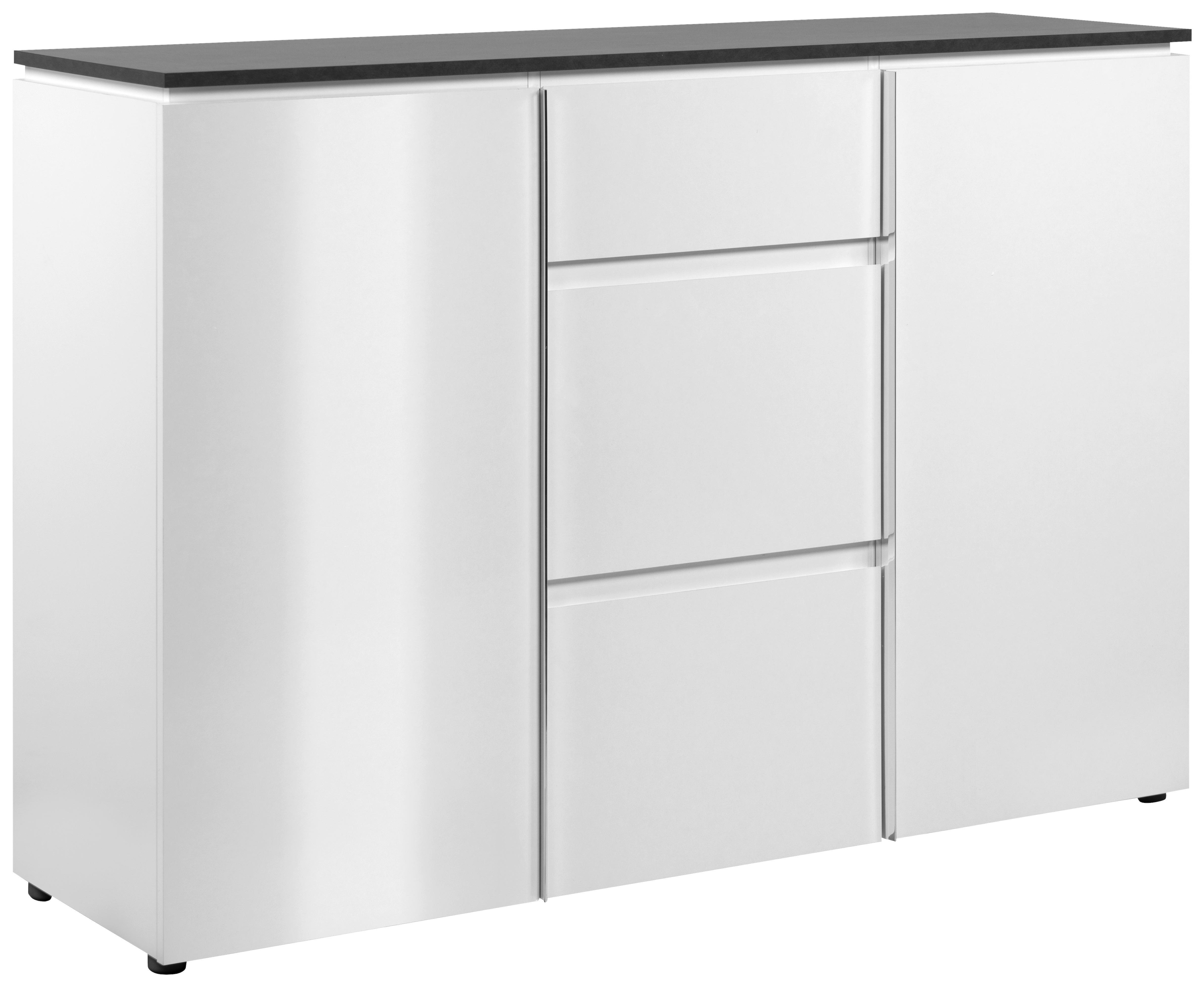 Kommode 133 cm Brest, Weiß - Weiß Hochglanz/Silberfarben, Design, Holzwerkstoff (133/92/40cm) - Livetastic