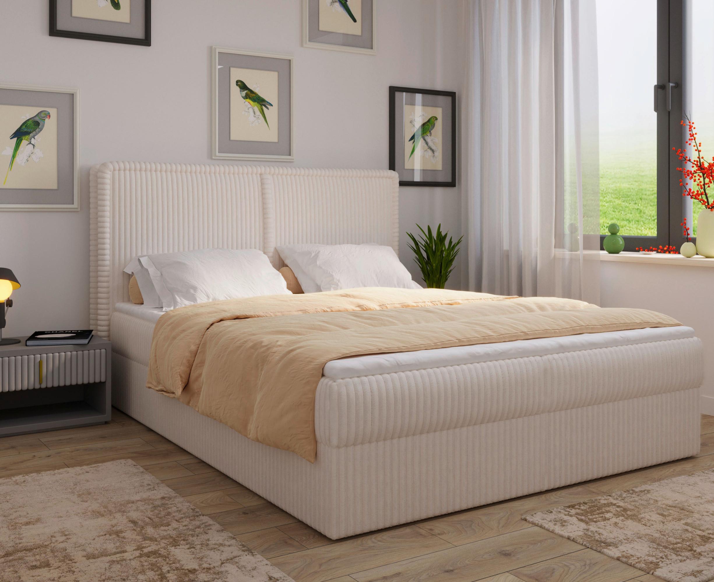 Boxbett Barcelona Lf: 180x200 Beige - Beige/Schwarz, MODERN, Holz/Kunststoff (180/200cm) - MID.YOU