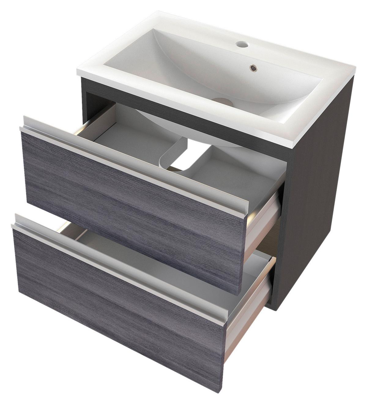 Waschbecken mit Unterschrank Arezzo B: 60cm Graphit Dekor - Graphitfarben/Weiß, Basics, Holzwerkstoff/Stein (60cm) - Held